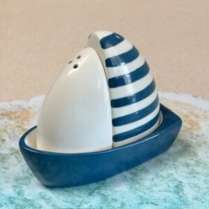 Kirkland’s Home Sailboat Salt Pepper Shaker Set Blue White Ceramic Coastal